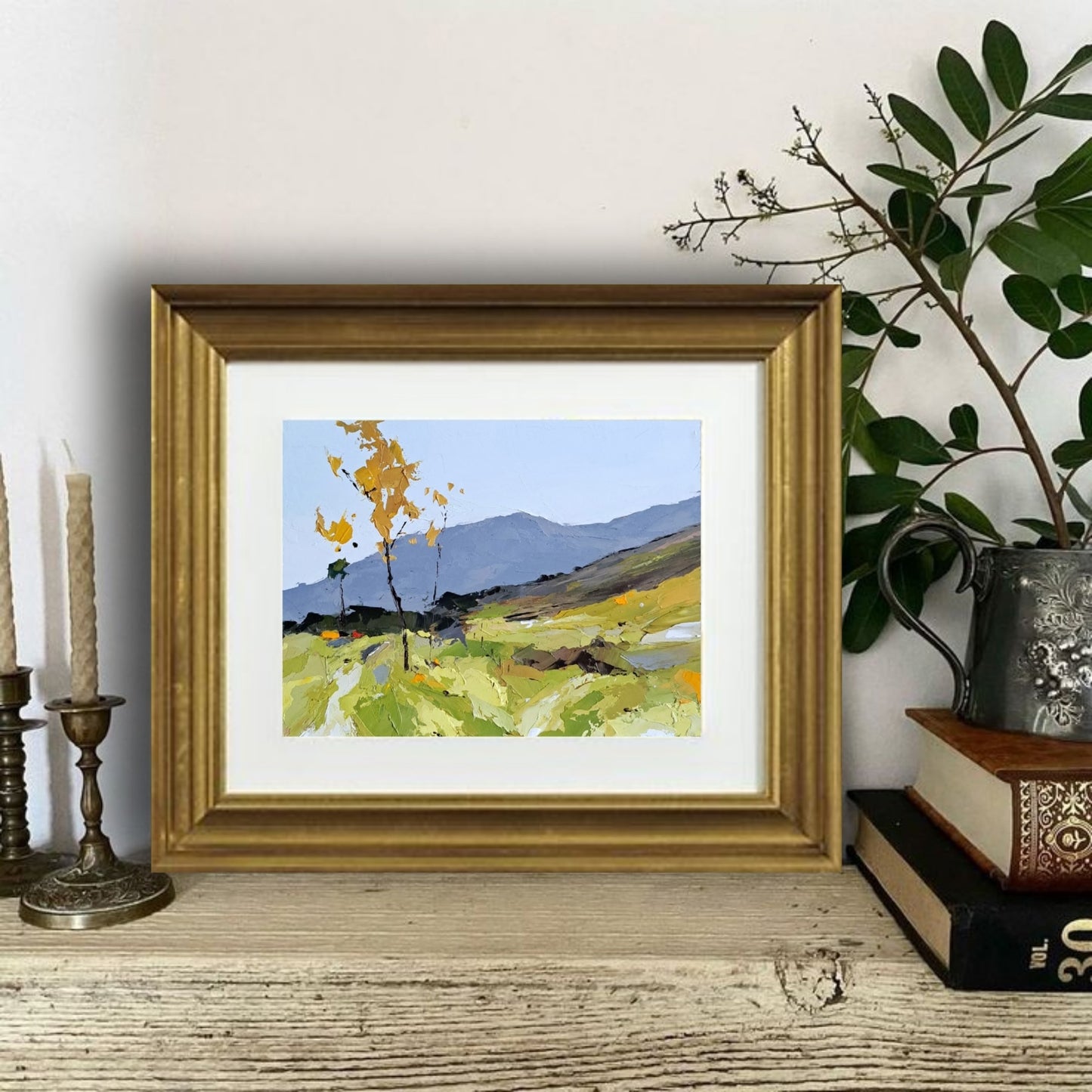 Small Original Oil Painting on Panel – Golden Trees in Spring Meadow – 5x7 Landscape Art by Tamara Westwood