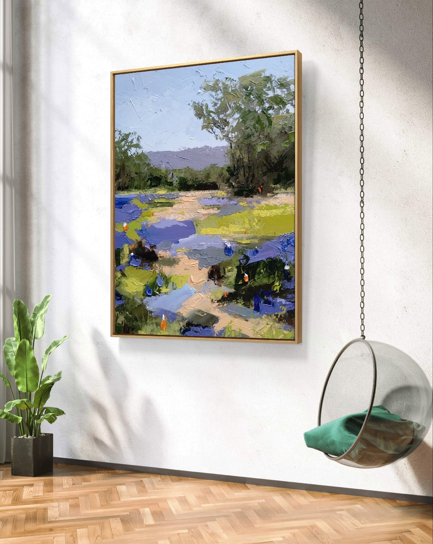 Texas Hill Country - Bluebonnets Original Oil Painting on Canvas, Wildflower Landscape Wall Art