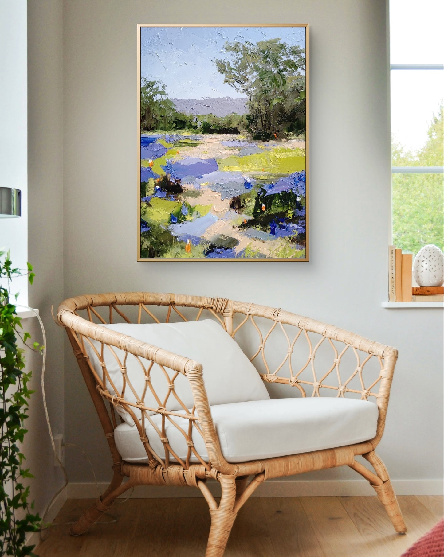 Texas Hill Country - Bluebonnets Original Oil Painting on Canvas, Wildflower Landscape Wall Art