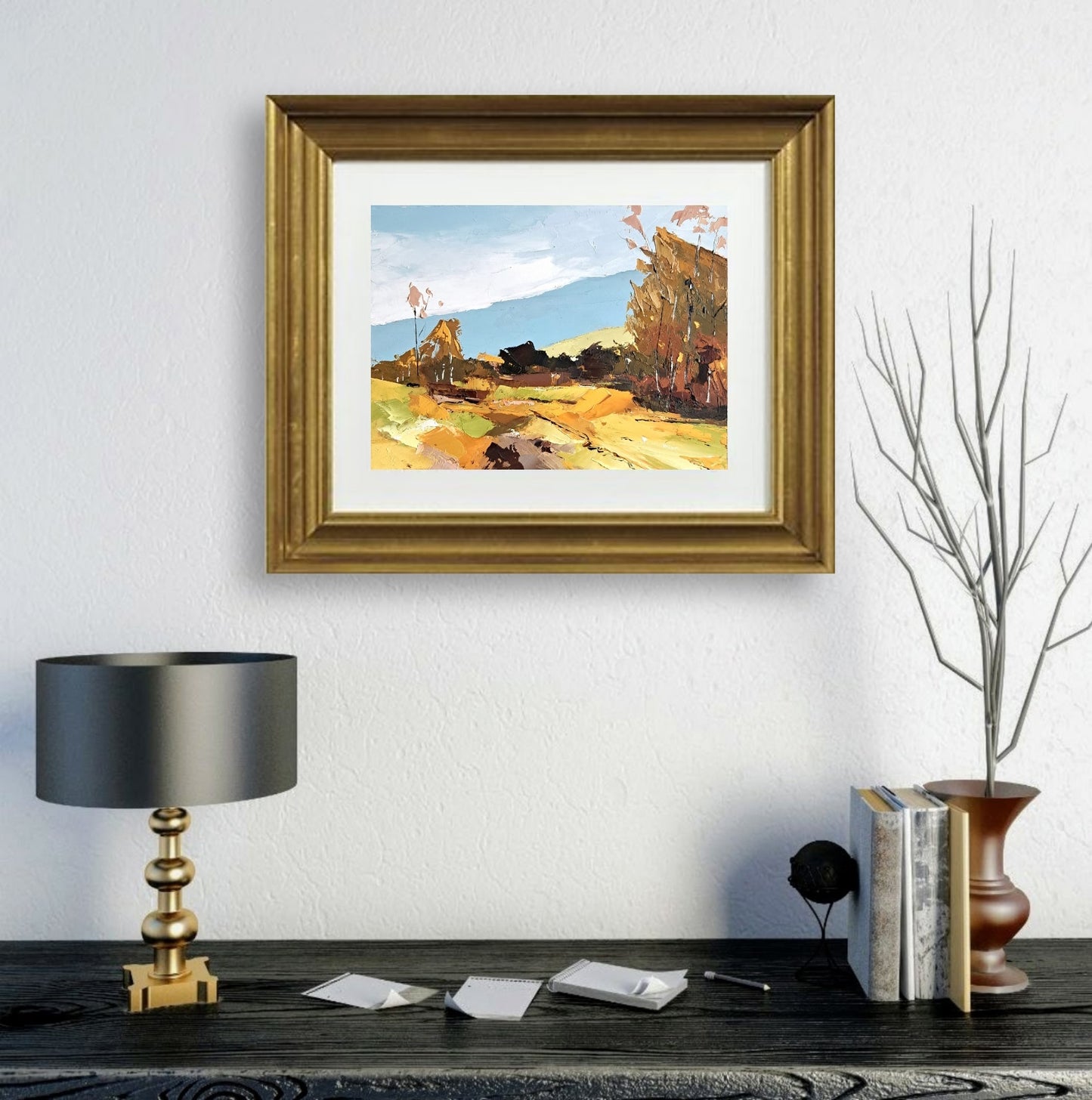 Autumn Landscape with Golden Fields Mini Original Oil Painting – 5x7 Fall Scene by Tamara Westwood