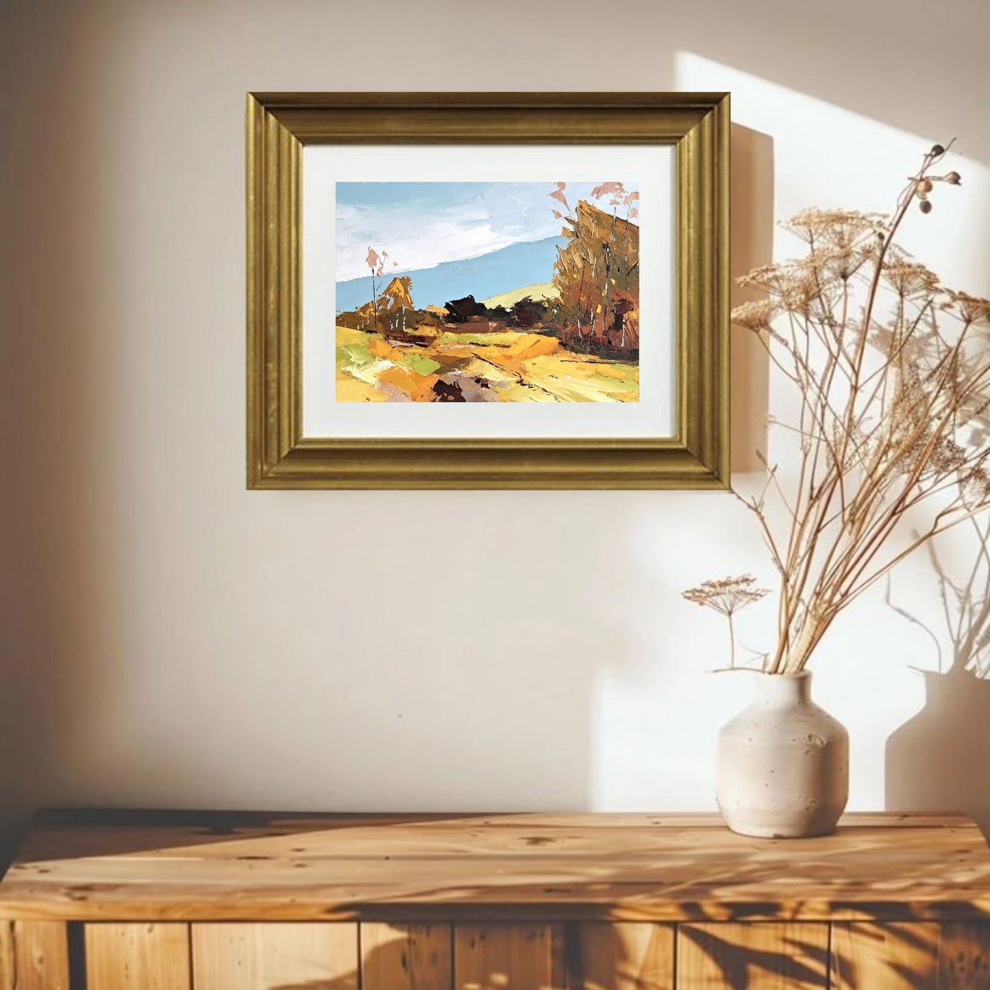 Autumn Landscape with Golden Fields Mini Original Oil Painting – 5x7 Fall Scene by Tamara Westwood
