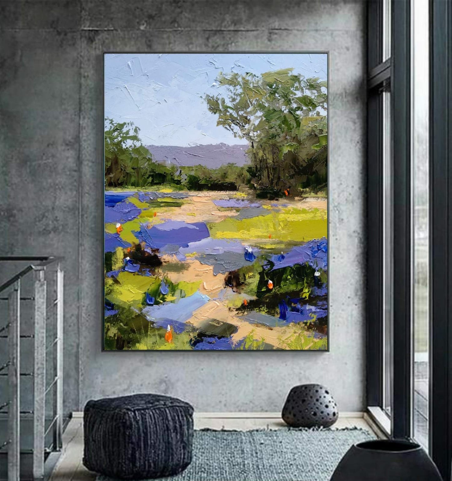 Texas Hill Country - Bluebonnets Original Oil Painting on Canvas, Wildflower Landscape Wall Art