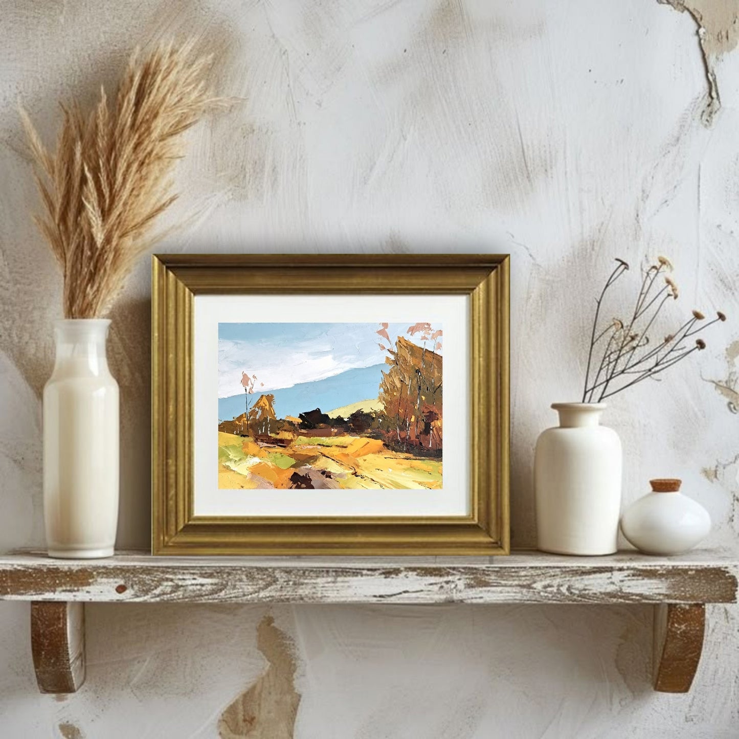 Autumn Landscape with Golden Fields Mini Original Oil Painting – 5x7 Fall Scene by Tamara Westwood