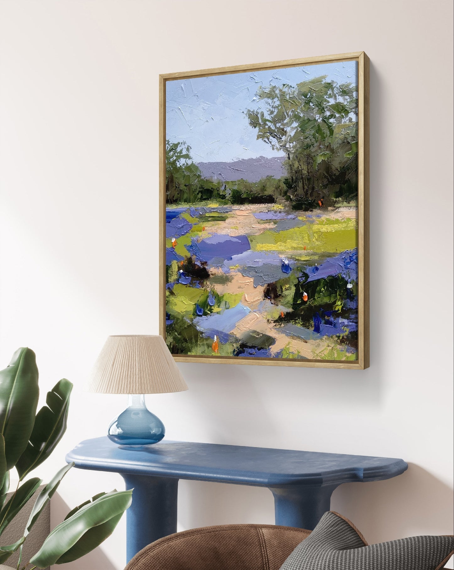 Texas Hill Country - Bluebonnets Original Oil Painting on Canvas, Wildflower Landscape Wall Art