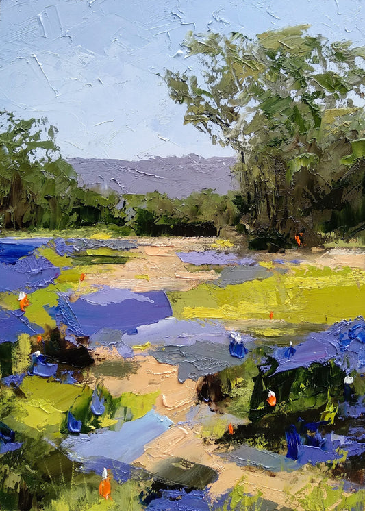 Texas Hill Country - Bluebonnets Original Oil Painting on Canvas, Wildflower Landscape Wall Art