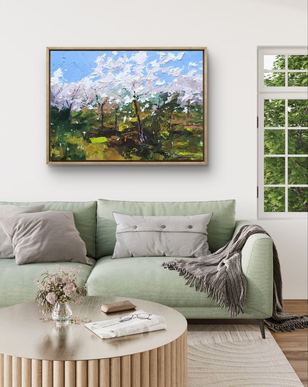 Original Cherry Blossom Oil Painting – Spring Landscape Wall Art – Hand-Painted by Tamara Westwood