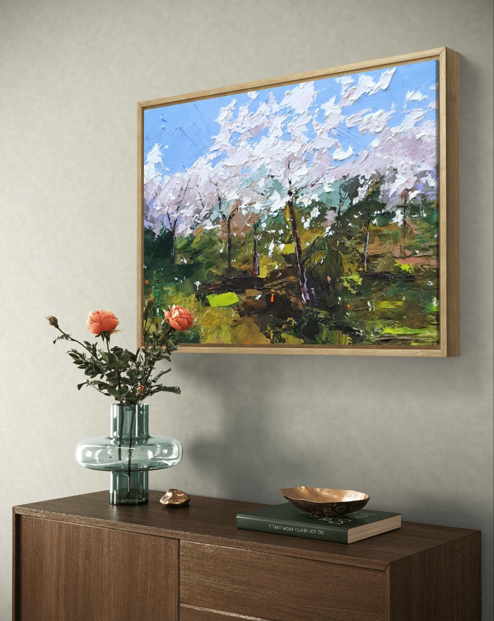 Original Cherry Blossom Oil Painting – Spring Landscape Wall Art – Hand-Painted by Tamara Westwood