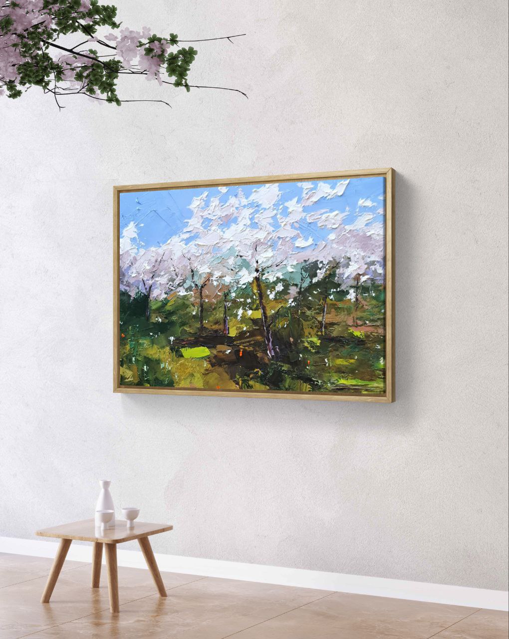 Original Cherry Blossom Oil Painting – Spring Landscape Wall Art – Hand-Painted by Tamara Westwood