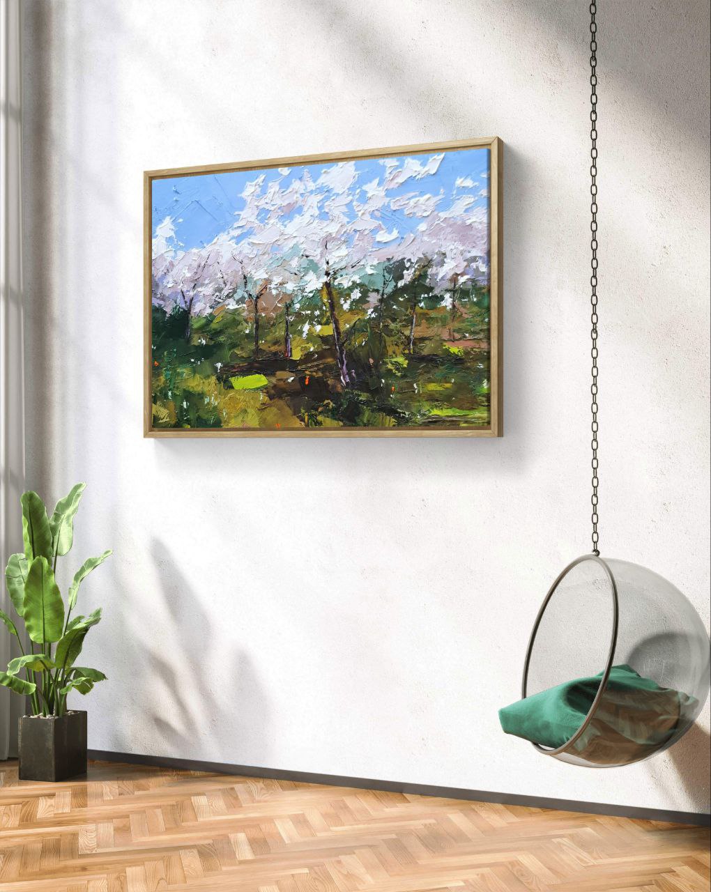 Original Cherry Blossom Oil Painting – Spring Landscape Wall Art – Hand-Painted by Tamara Westwood