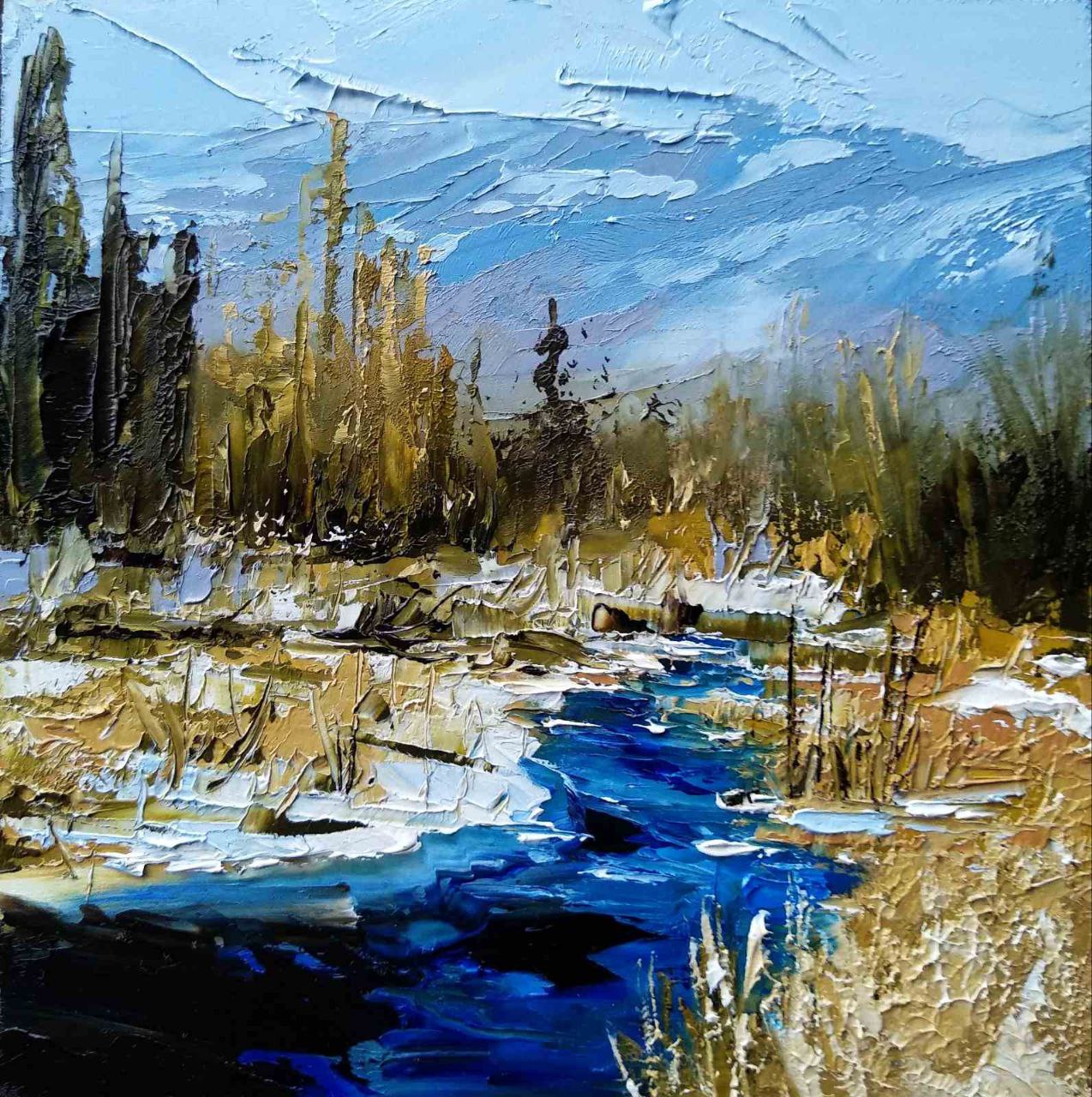 Mount Rainier National Park – Original Oil Painting on Canvas – Textured River Landscape by Tamara Westwood
