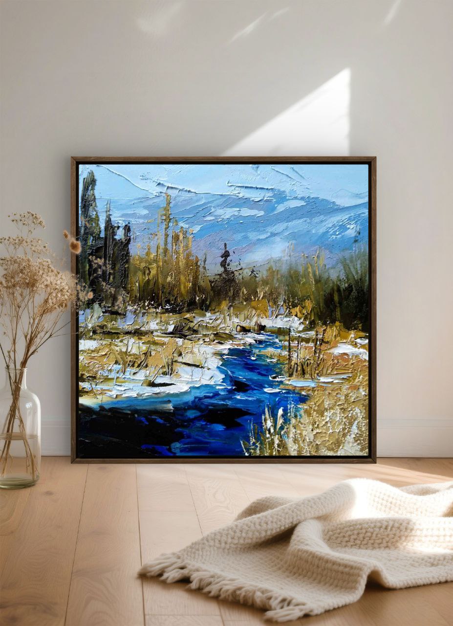Mount Rainier National Park – Original Oil Painting on Canvas – Textured River Landscape by Tamara Westwood