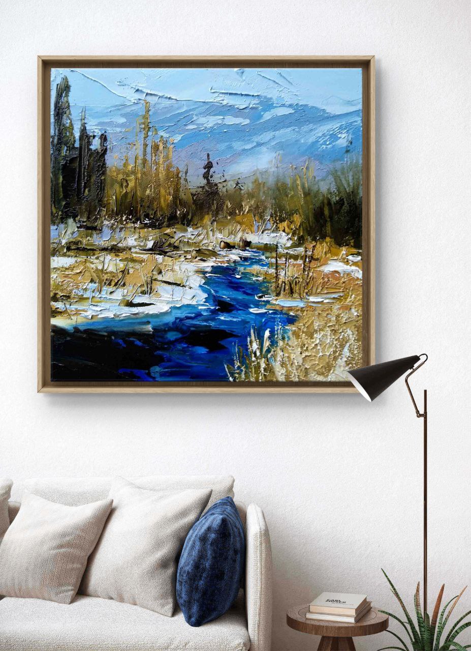 Mount Rainier National Park – Original Oil Painting on Canvas – Textured River Landscape by Tamara Westwood