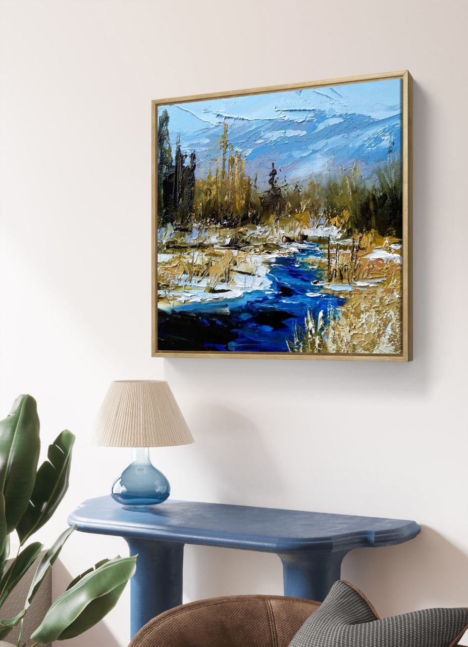Mount Rainier National Park – Original Oil Painting on Canvas – Textured River Landscape by Tamara Westwood