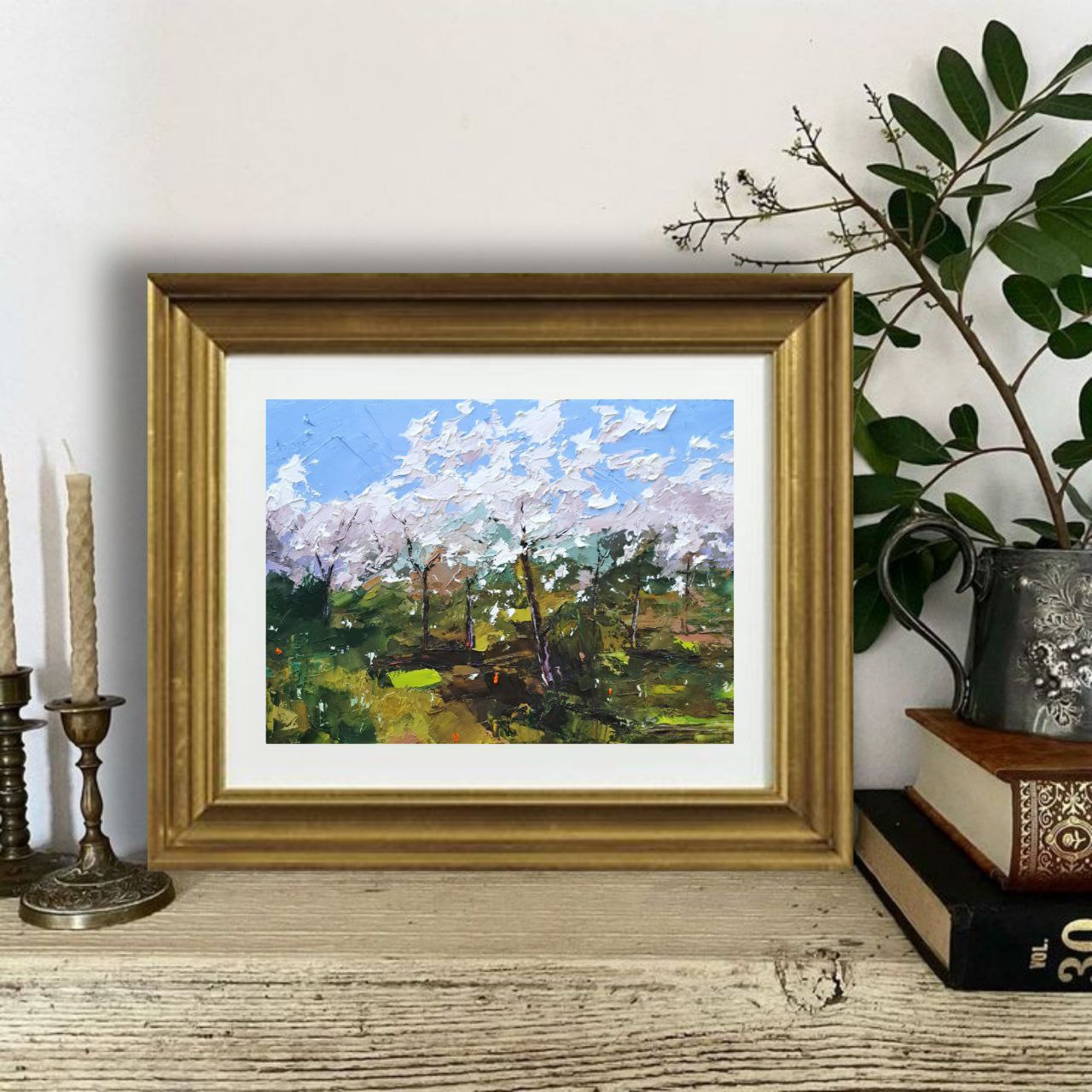Cherry Blossom Landscape – Original 5x7 Oil Painting by Tamara Westwood