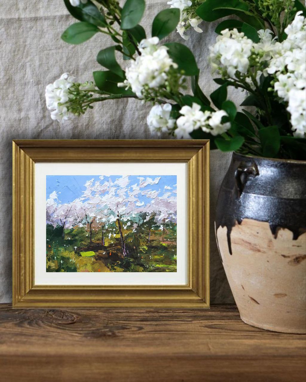 Cherry Blossom Landscape – Original 5x7 Oil Painting by Tamara Westwood