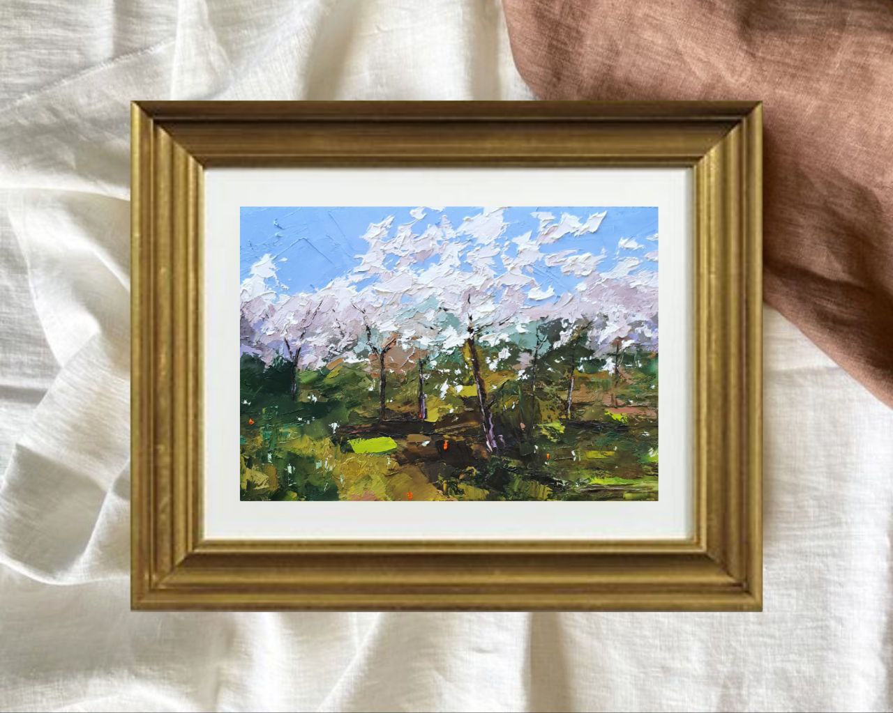 Cherry Blossom Landscape – Original 5x7 Oil Painting by Tamara Westwood