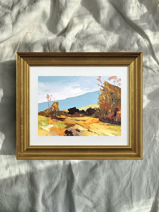Autumn Hills Fine Art Print – Rustic Golden Fields Wall Decor, 5x7 inch. by Tamara Westwood