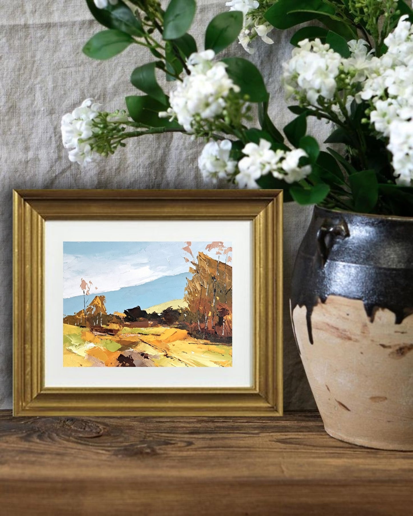 Autumn Landscape with Golden Fields Mini Original Oil Painting – 5x7 Fall Scene by Tamara Westwood