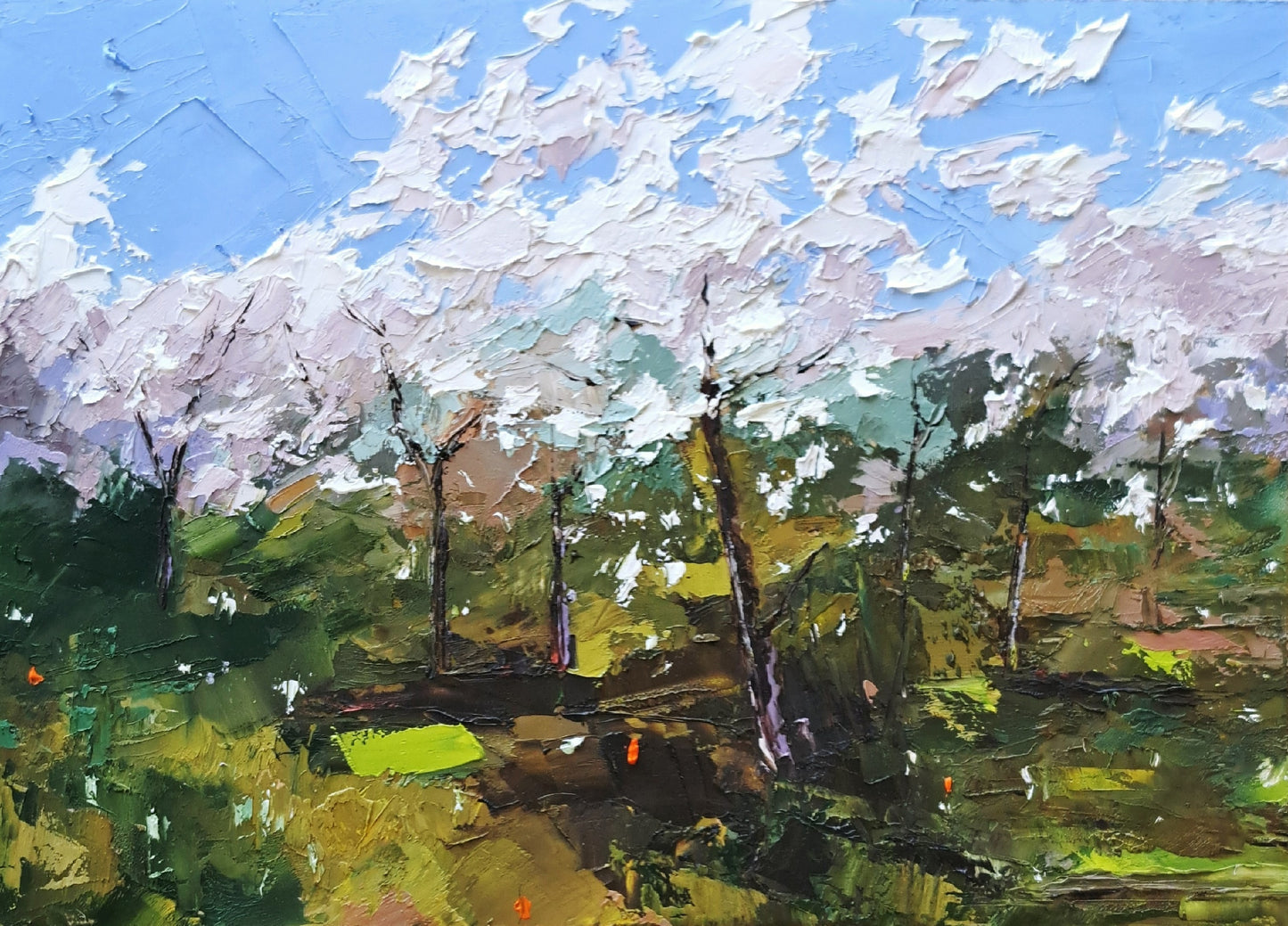 Original Cherry Blossom Oil Painting – Spring Landscape Wall Art – Hand-Painted by Tamara Westwood