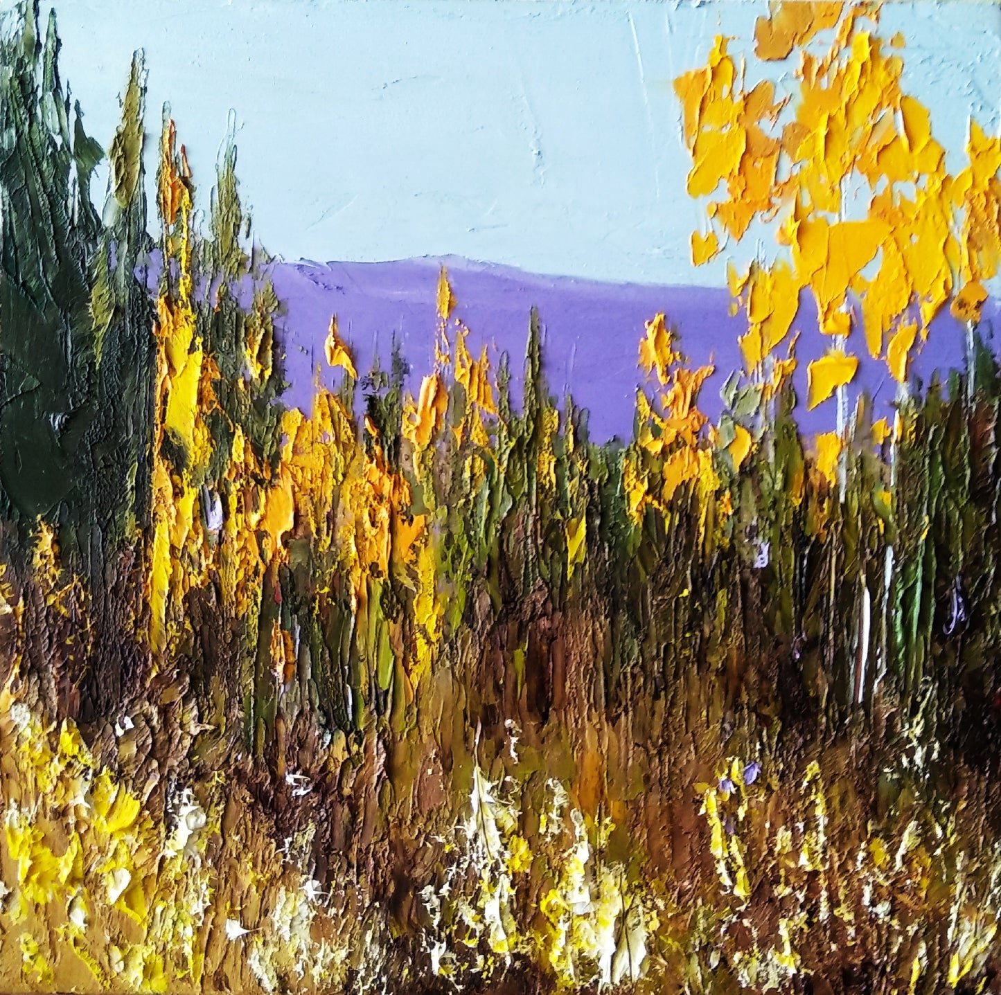 Golden Aspen Trees in Colorado – Textured Oil Painting by Tamara Westwood