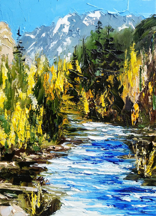 Colorado River in the Rockies – Textured Mountain Landscape by Tamara Westwood