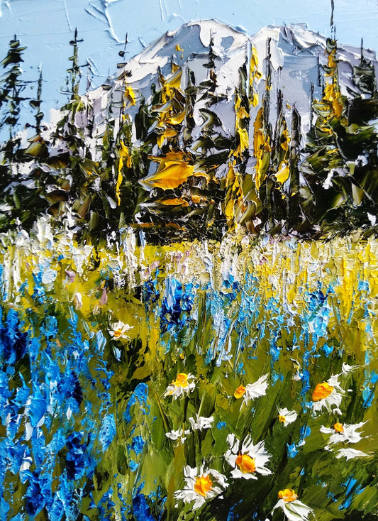 Mount Rainier Wildflowers – Original Textured Oil Painting by Tamara Westwood