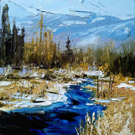 Mount Rainier National Park – Original Oil Painting on Canvas – Textured River Landscape by Tamara Westwood