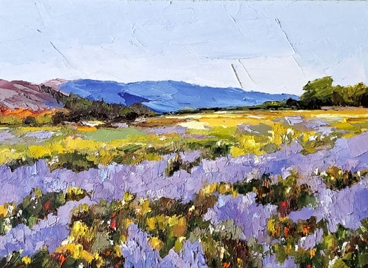 French Country Landscape – Lavender Fields | Original Oil Painting 5x7 by Tamara Westwood