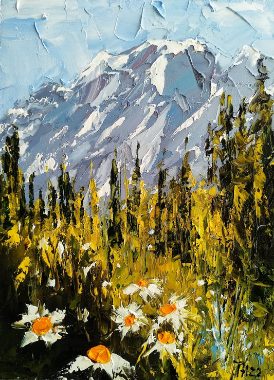 Colorado Wildflowers and Peaks – Original Rocky Mountain Painting by Tamara Westwood